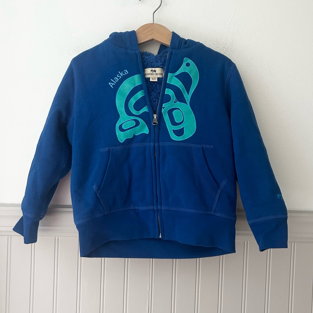 Princess Cruises Girls XS Alaska Blue Teal Faux Fur Lined Zip Up Hoodie